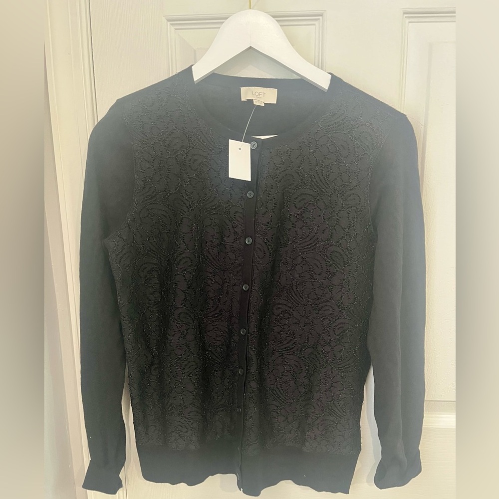 LOFT Women's Black Lace Sweater New!